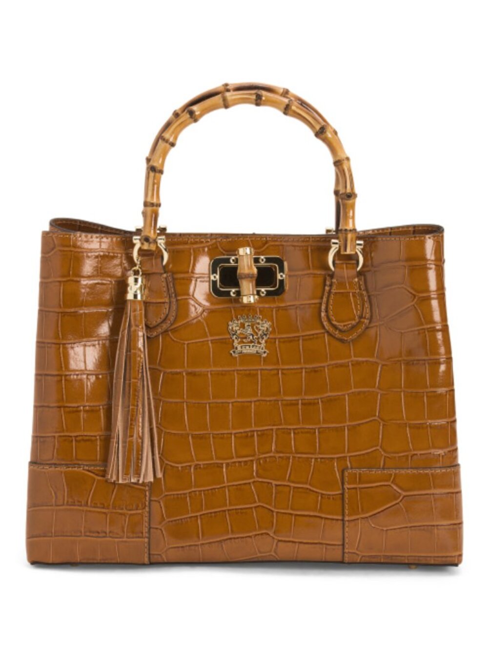 PRATESI Camel Made In Italy Leather 3 Compartment Satchel